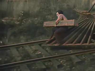 This is a real stunt from the 1927 film "The General"