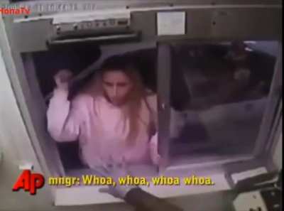 Woman proceeds to assault drive thru worker and smash the window because an item she ordered is not served during that time of the day
