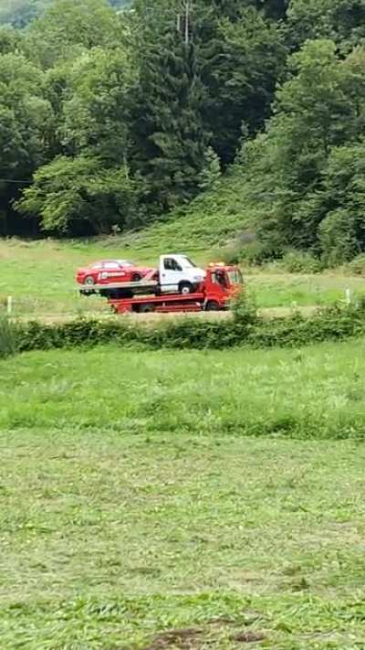 Car on tow truck on tow truck