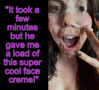 She came out covered in "lotion" a few minutes later