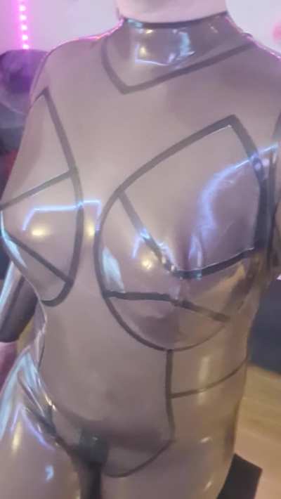 Trying on my semi-<wbr>trans<wbr>paren<wbr>t latex catsuit - Onlyfans is 75% off this week! -  