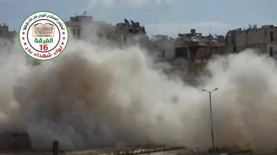 FSA 16th Division "Hell Cannon" team repeatedly batters an SAA held building - Aleppo - 10/6/14