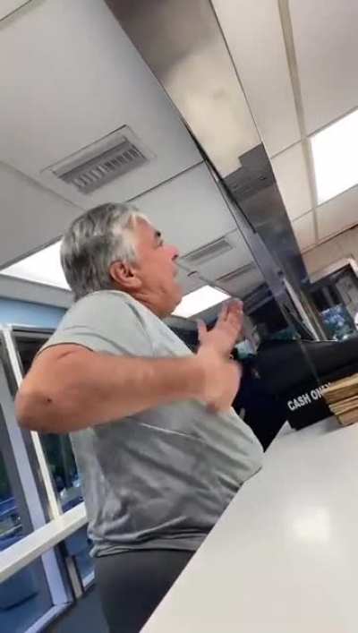 Fat Racist Guy refuses to wear a mask and gets kicked out of a hotdog stand