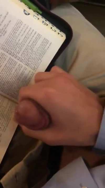 The tweet this video was attached too reads: "I was dripping precum during service, I couldn&rsquo;t help but pull my cock out and start jerking". 2.2k likes.