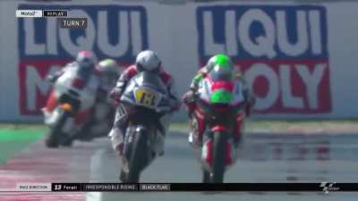 This POS grabbing his rival's brake lever, while racing at 210km/h (130mph).