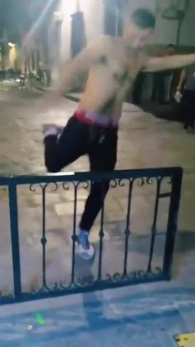kicking a fence