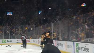 Pastrnak nets the hat trick and the hats rain down