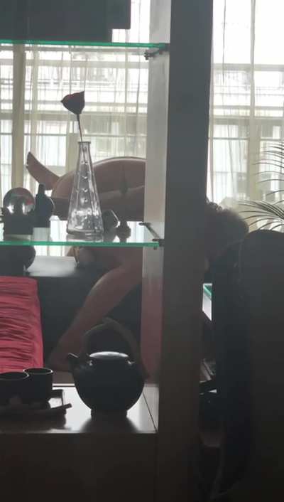 Hotwife enjoying her Bull&rsquo;s Big White Cock (BWC) while Cucky watches from the other side of the living room