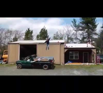 Guy wins a broken cocyx jumping off roof....