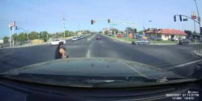 Passing without waiting at a red light.