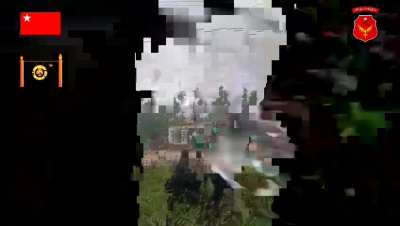 (Music from Source) (May 25)- A Combined Force of the People's Defense Force 6th Brigade, the Peacock Brothers group, and the Kawthoolei Army (A Karen National Liberation Army splinter group) attack a Myanmar Army and Pyusawhti checkpoint at the Iron Brid
