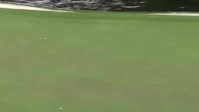 John Rahm skipped a ball across the water hazard to make an amazing hole in one