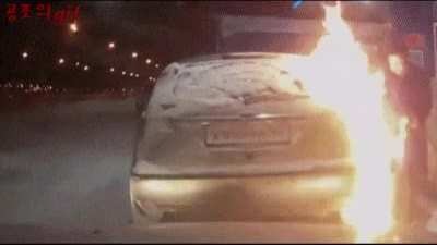 Lighting up a gas pump with fire...