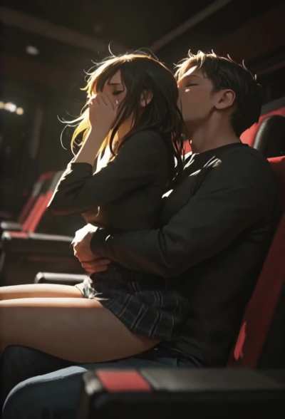 Quiet creampie in cinema back row (sounds)