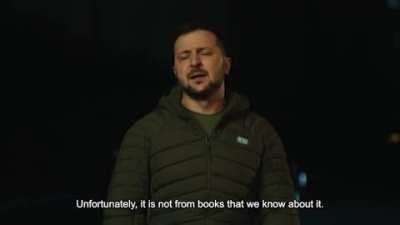 Zelenskyi's daily speech to the nation as downed "Shahed" lays next to him. "The darkest times for us are not without light but without freedom"