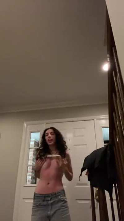 Showing of her small tits @pu55yfairyx wouldn't be surprised if her account gets deleted soon. Although other videos don't seem that great