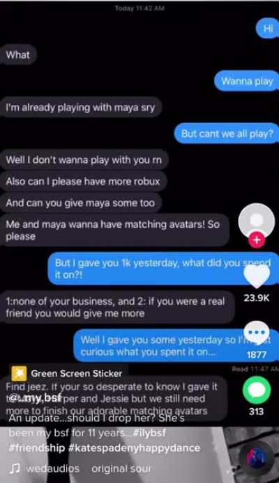 They ended up dropping her as a friend.