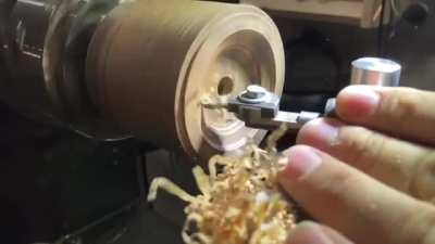 Slo-mo shavings from rough turning a box from cebil tonight. First time working with this very dense wood. Picked it up last year at the SWAT turning symposium in Waco, TX.