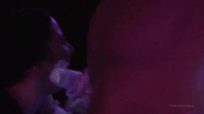 Male stripper rubbing his big cock full of cream in woman's face.