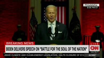 Biden says: "The Republican party today is dominated, driven and intimidated by Donald Trump and the Maga Republicans and that is a threat to this country. Maga Republicans do not respect the constitution. They do not believe in the rule of law."