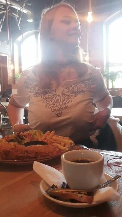 I ordered the fish and French fries. It was really risky and fun this time. I wonder if those behind me realized what I was doing? [GIF]