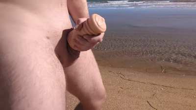 Fucking my pocket pussy then ruining my orgasms while walking down the beach