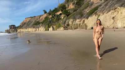 Playing fetch with my puppy at the beach