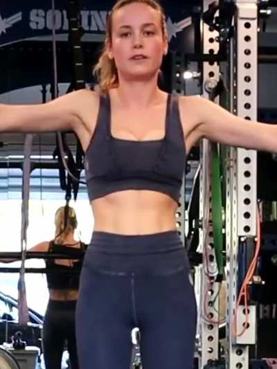 Brie Larson stretching in her new workout video