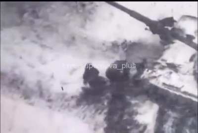 Russian soldier hit by gun muzzle blast as tank fires. 2023