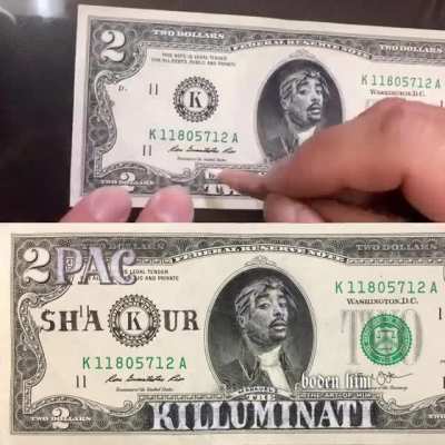 Drawing 2Pac using President Jefferson's face from a $2 bill