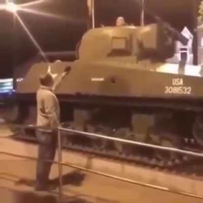 He's literally in a tank.