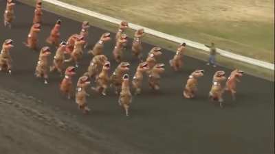 Dinosaurs running from the Asteroid. (Colorized Version)