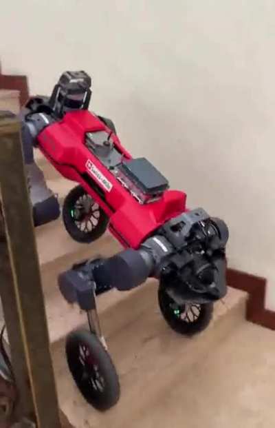 Swiss-Mile robot. It&rsquo;s a car, quadruped, and humanoid. The wheeled-legged robot performs exceptional locomotion skills with reinforcement learning driving at speeds of up to 6.2 m/s (22.32 km/h or 13.87 miles/h), overcoming obstacles, and standing up on t