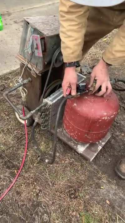 My friend showing me his great grandfather&rsquo;s homemade air compressor