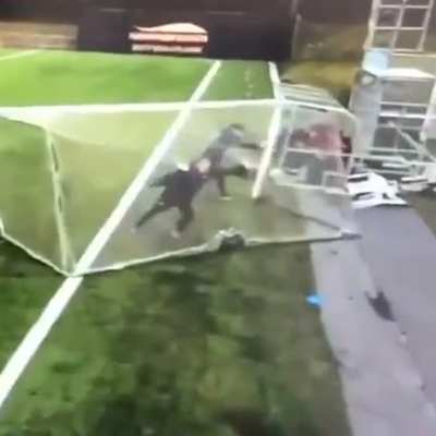 Wind disrupts a soccer match