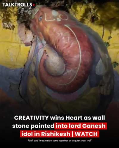 A video, which was shared by Aarti Chauhan from Haridwar, showing an ordinary stone jutting out of a wall in has been transformed into a beautiful Ganesh idol through simple yet thoughtful painting.