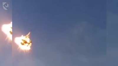 Ukrainian MIM-23 I-HAWK SAM missile hits a Russian Kh-101 cruise missile. Spring 2025