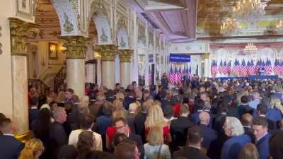 Trump's speech was so long and boring, that people tried to leave early, but Trump's security guards blocked the exists and wouldn't let anyone leave until he was finished rambling.