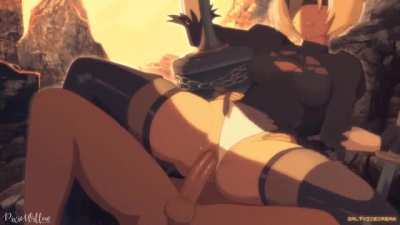 2B and her lover achieve simultaneous orgasm (saltyicecream)