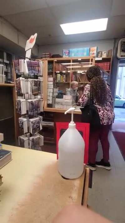 Lady Freaking Out about How Satan Worshipping = Mask Mandates at a Bookstore in Boston, MA, USA.