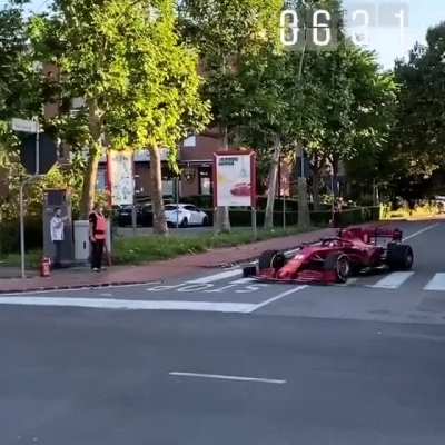 Footage of Charles driving the SF1000 through the streets of Maranello earlier this morning