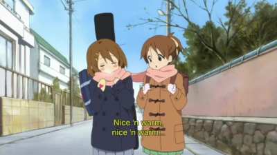 Sisters sharing scarf [K-on!]