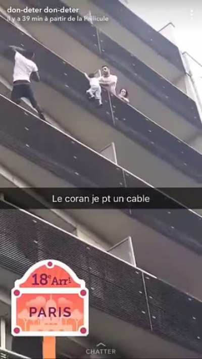 Guy sees baby dangling from high rise building &amp;amp; switches on his super powers, scaling the building balcony by balcony with total disregard for his own safety. He was an illegal immigrant living in France but after this he was given instant citizenshi