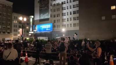 Progressive/Democrat BLM protestors shame hotel customers for "ignoring" vigil dedicated to 27 year old gang-member who shot two other gang-members then almost immediately afterwards pointed his gun at responding police