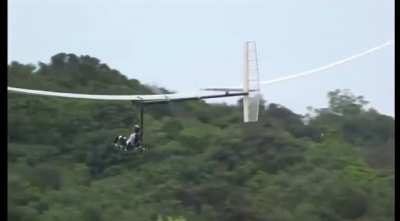 This is a flying cycle, a plane that takes flight on paddling..