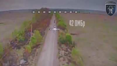 FPV drone footage from the 42nd Separate Mechanized Brigade of the Ukrainian Army against clearly marked Russian forces in Kharkiv Oblast