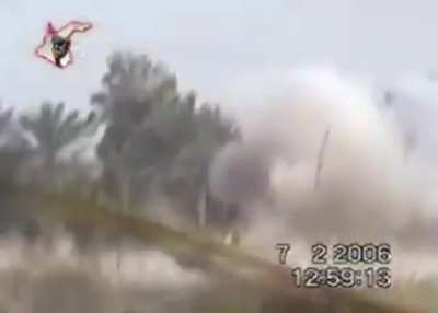 US Army M1A1 Abrams of TF 506 (probably apart of TF 1-37AR) hit by IED and receives no damage. July 2, 2006 Ramadi, Iraq.