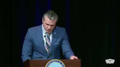 Pete Hegseth, at Wednesday's worship service at the Pentagon, prays for God to "pour out your wrath" and "break the teeth of the ungodly." He begs the Almighty to sanction "overwhelming violence" against "those who deserve no mercy".