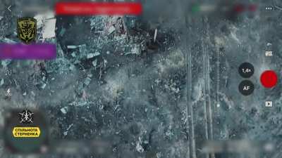 FPV drone from the Ukrainian &ldquo;Grifon&rdquo; 501st Separate Marine Infantry Battalion scores a direct hit on a pair of Russian soldiers taking a water break. February 2024.