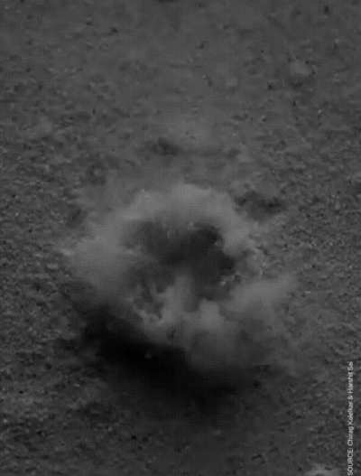 This Water Droplet Digging A Hole In Glass Powder.